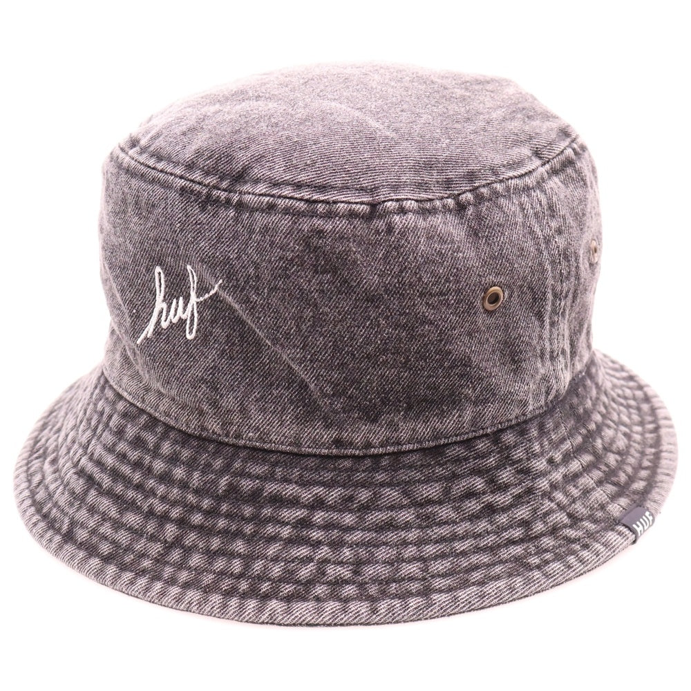 HUF(ハフ) DENIM SCRIPT BUCKET HUT デニムスクリプトロゴ刺繍バケットハット 帽子 グレー