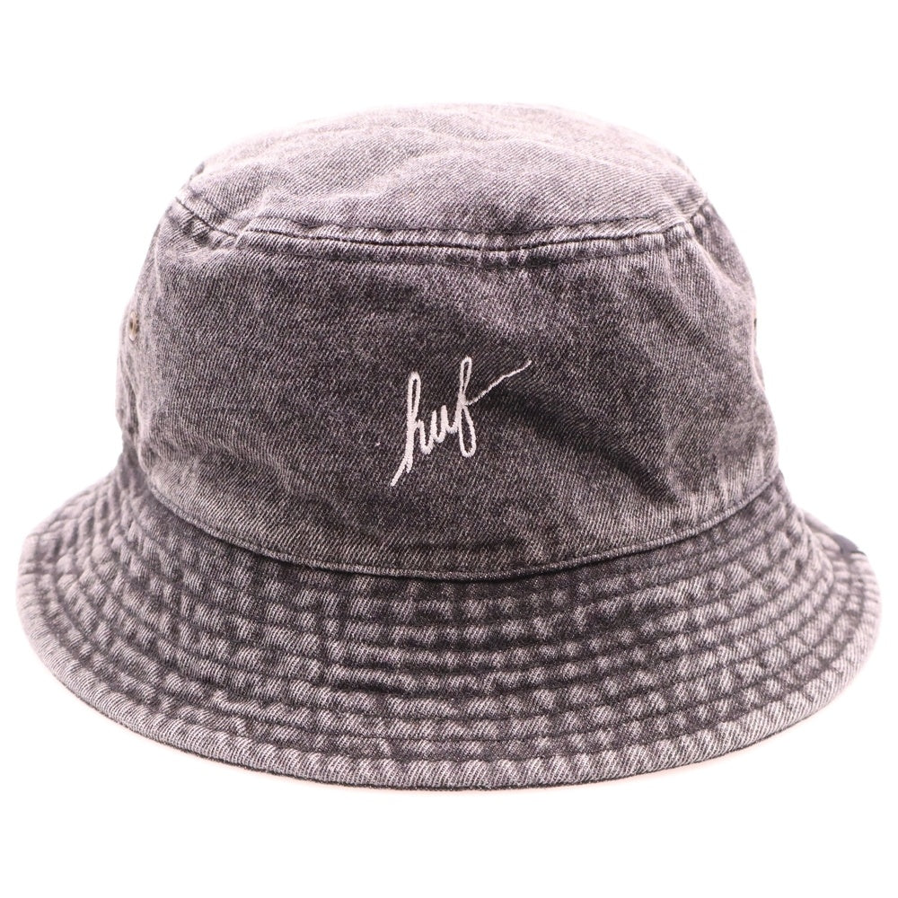 HUF(ハフ) DENIM SCRIPT BUCKET HUT デニムスクリプトロゴ刺繍バケットハット 帽子 グレー