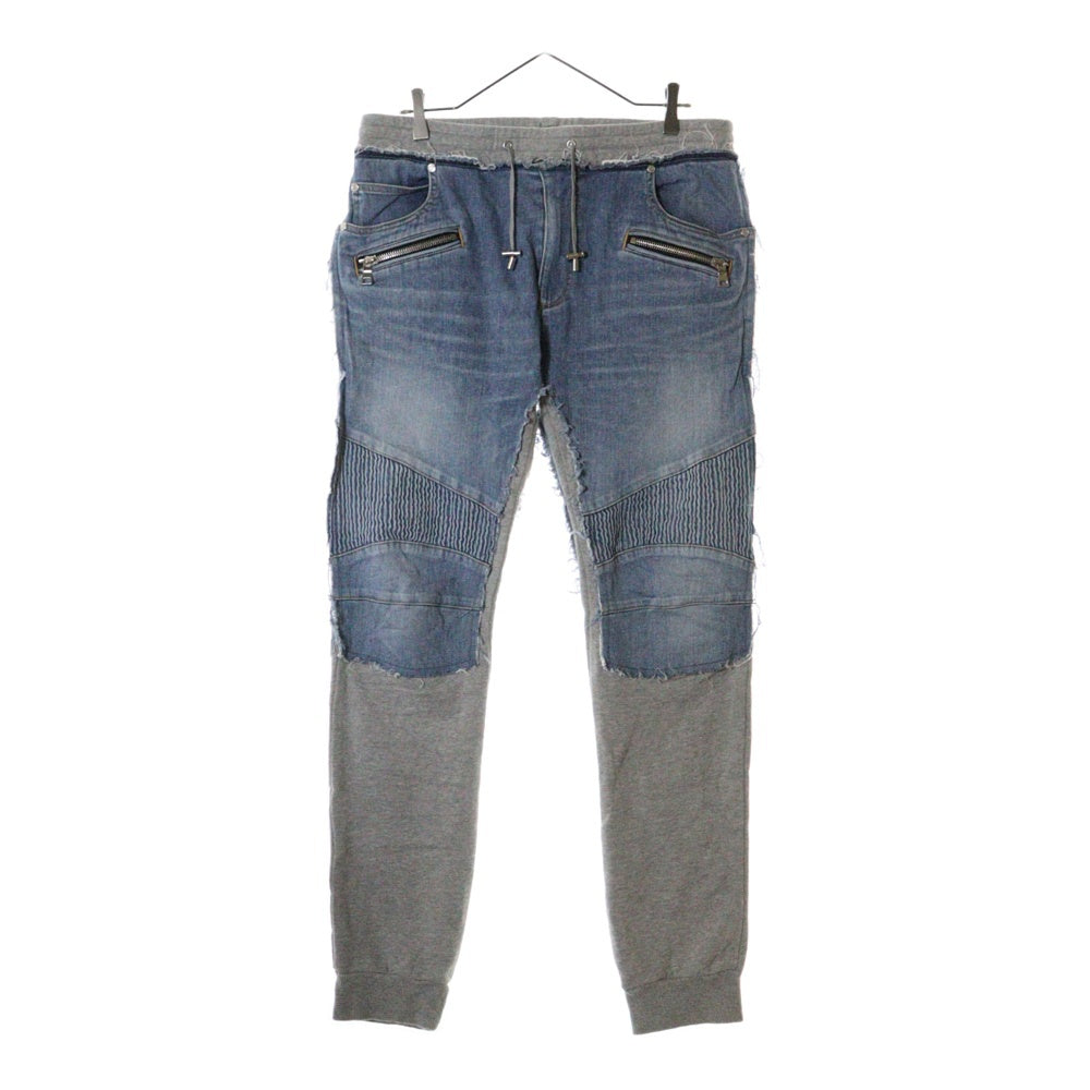 BALMAIN(バルマン) 19SS デニム切替 バイカー スウェットパンツ グレー/インディゴ RH15253D025