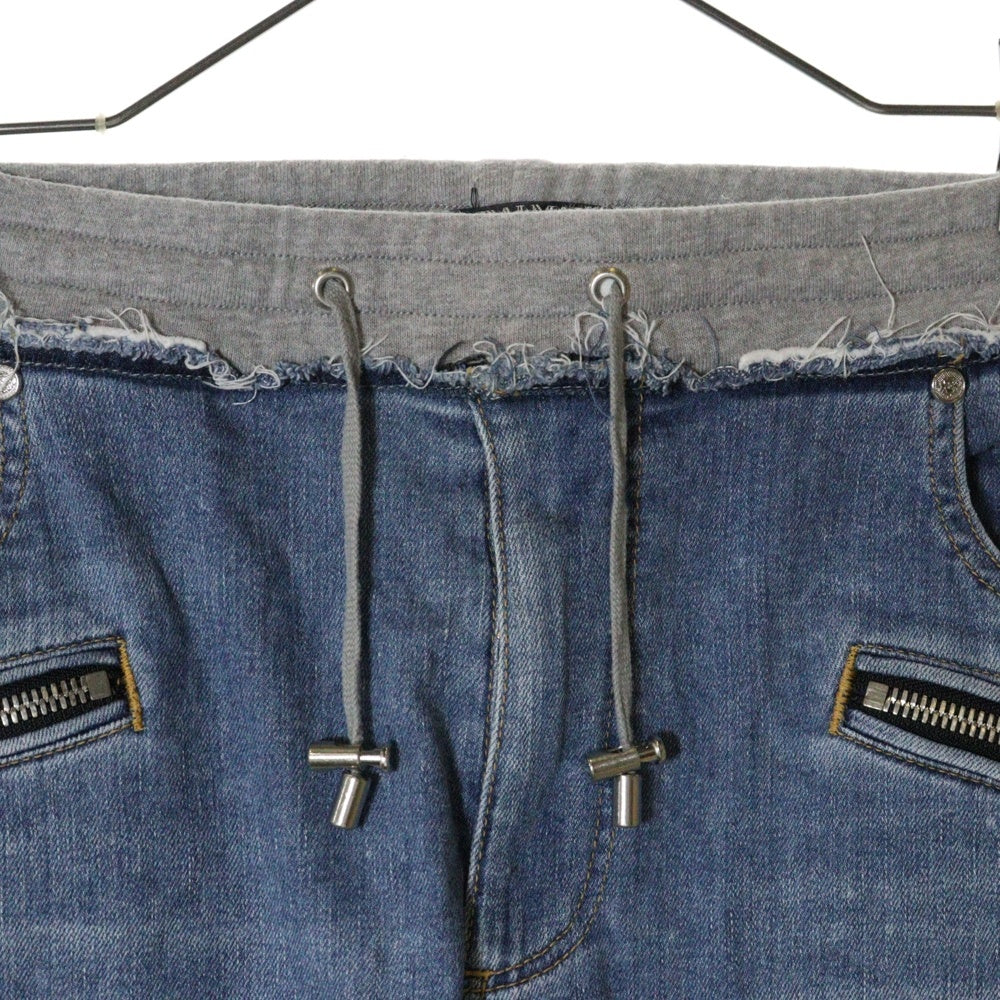 BALMAIN(バルマン) 19SS デニム切替 バイカー スウェットパンツ グレー/インディゴ RH15253D025