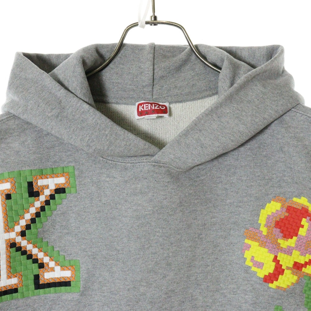KENZO(ケンゾー) ピクセル刺繍 スウェット プルオーバーパーカー フーディ グレー FD55SW4674ME