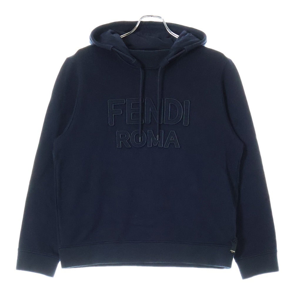 FENDI(フェンディ) 21SS ロゴワッペン スウェット プルオーバーパーカー フーディ ネイビー FY1097 AI01