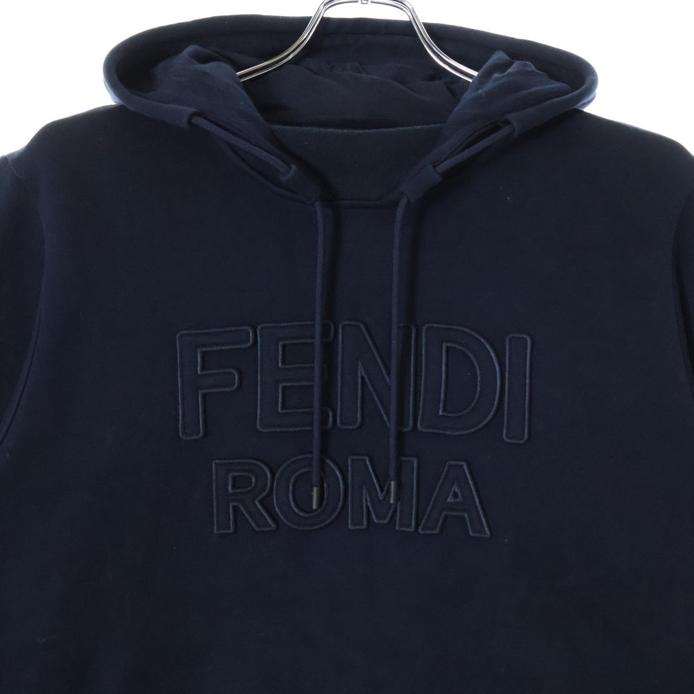 FENDI(フェンディ) 21SS ロゴワッペン スウェット プルオーバーパーカー フーディ ネイビー FY1097 AI01