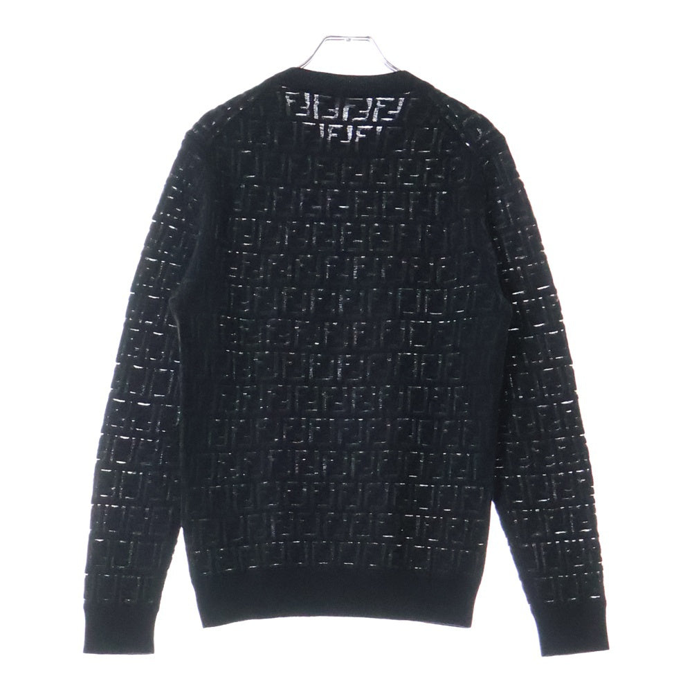 FENDI(フェンディ) ロゴ ズッカ柄 ウール クルーネックニット 長袖セーター ブラック FZY063 AAUQ