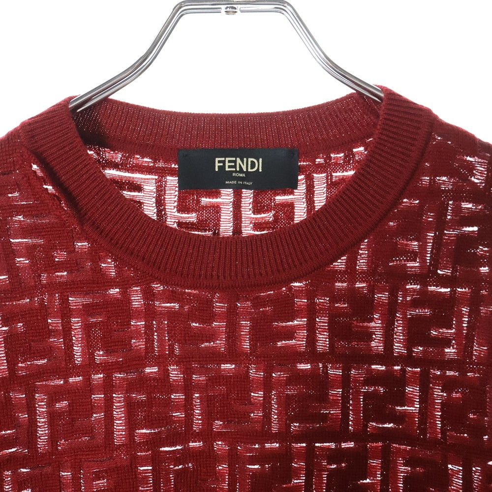 FENDI(フェンディ) ズッカ柄 クルーネック ニットセーター レッド FZY063 AF9G