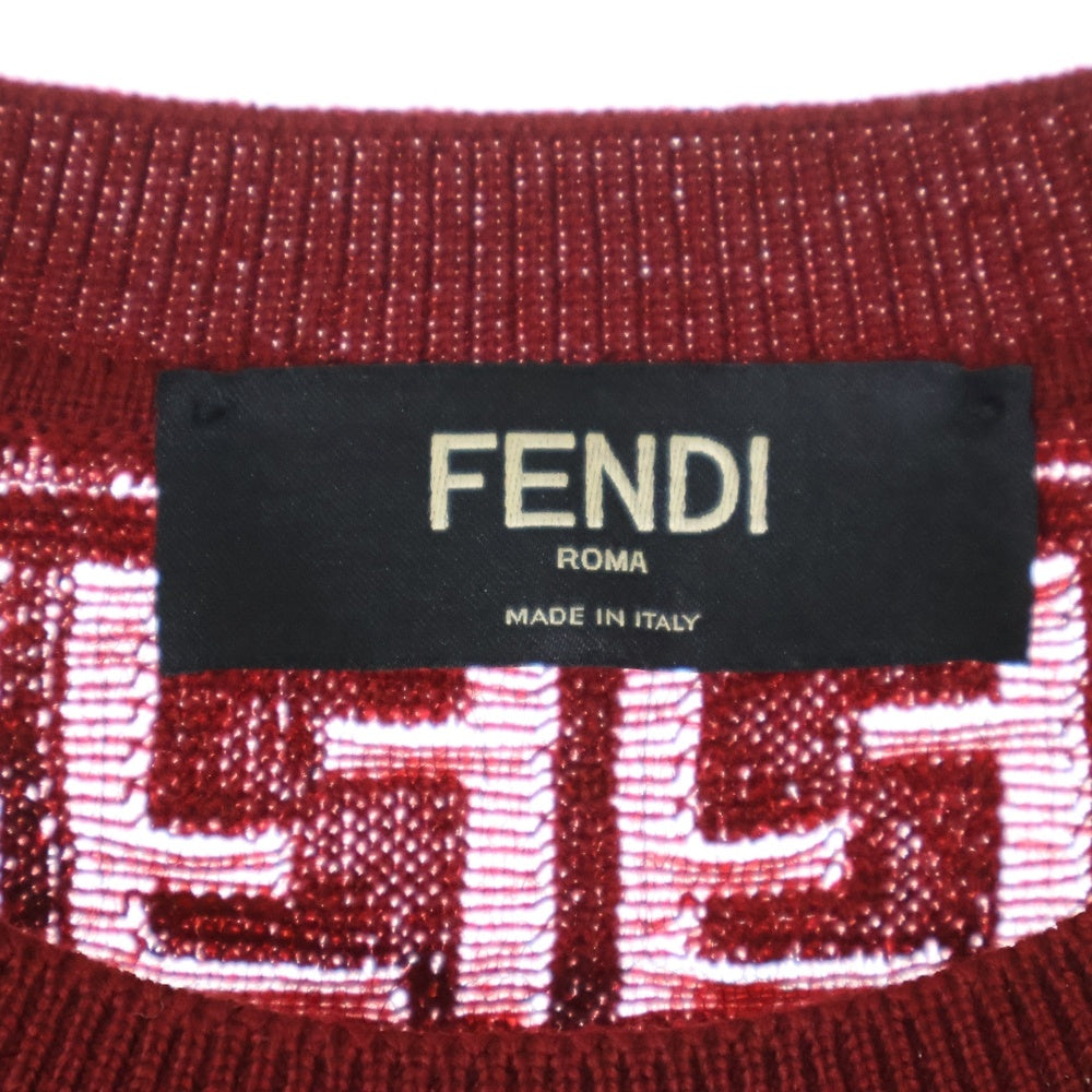 FENDI(フェンディ) ズッカ柄 クルーネック ニットセーター レッド FZY063 AF9G