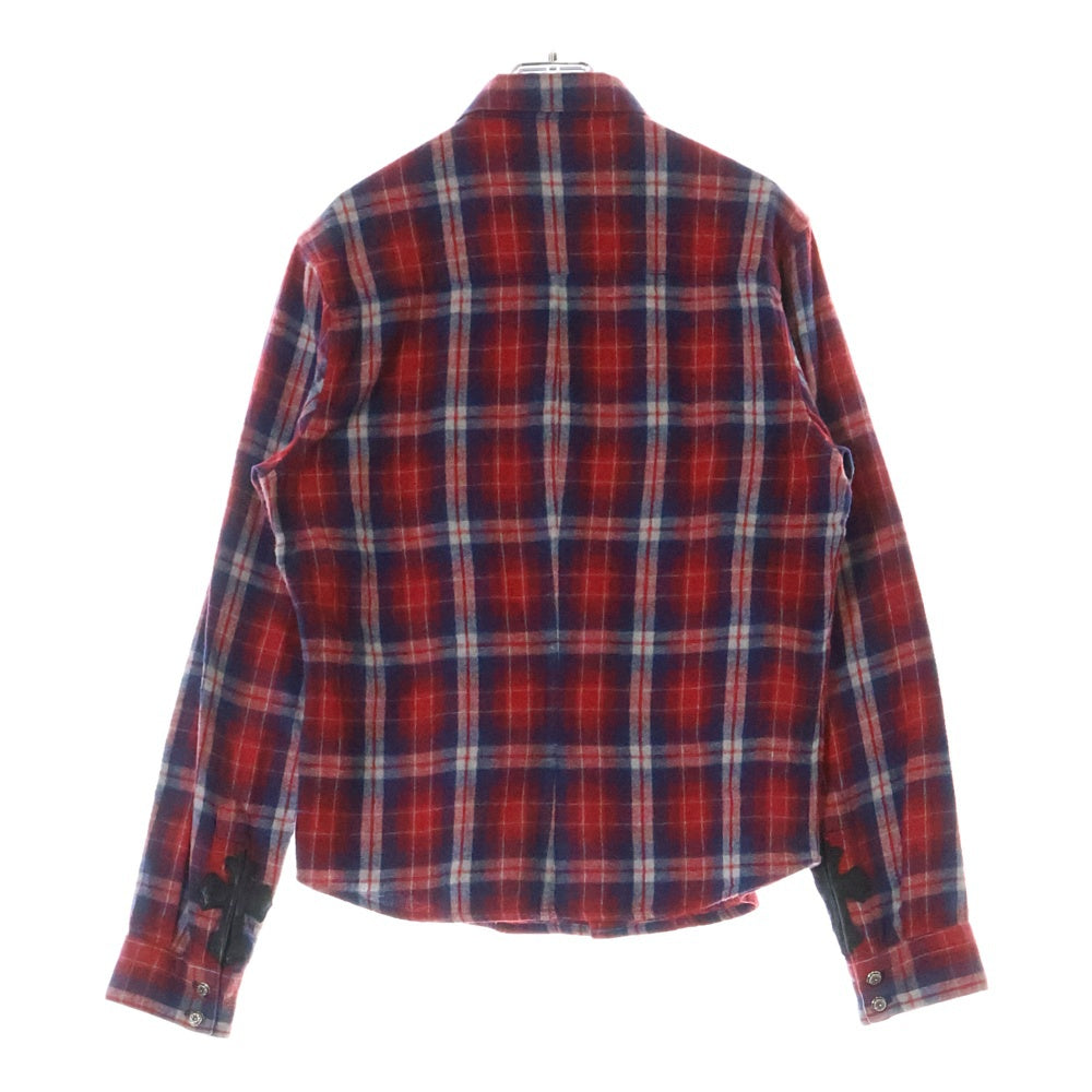 CHROME HEARTS(クロムハーツ) LOOSEENDS ルーズエンド チェックシャツ クロスパッチ付き クロスボタン 長袖シャツ レッド