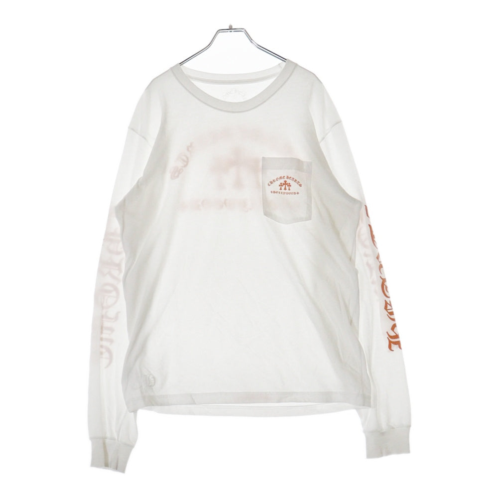 CHROME HEARTS(クロムハーツ) CH L/S TEE 1 セメタリークロスバックプリント長袖Tシャツ ホワイト/オレンジ