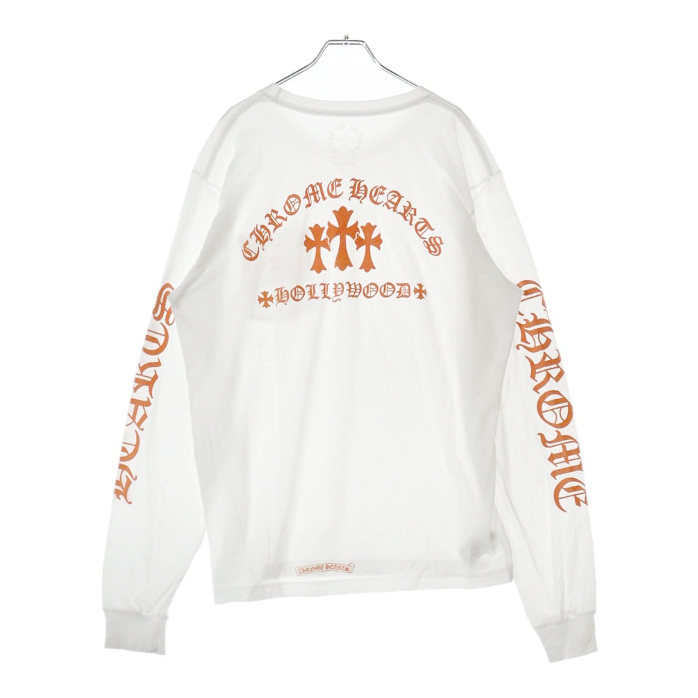 CHROME HEARTS(クロムハーツ) CH L/S TEE 1 セメタリークロスバックプリント長袖Tシャツ ホワイト/オレンジ