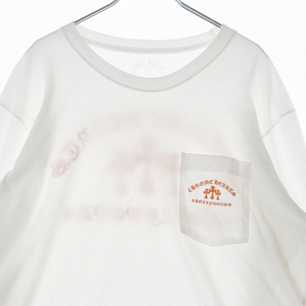 CHROME HEARTS(クロムハーツ) CH L/S TEE 1 セメタリークロスバックプリント長袖Tシャツ ホワイト/オレンジ
