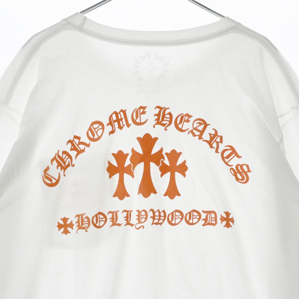CHROME HEARTS(クロムハーツ) CH L/S TEE 1 セメタリークロスバックプリント長袖Tシャツ ホワイト/オレンジ