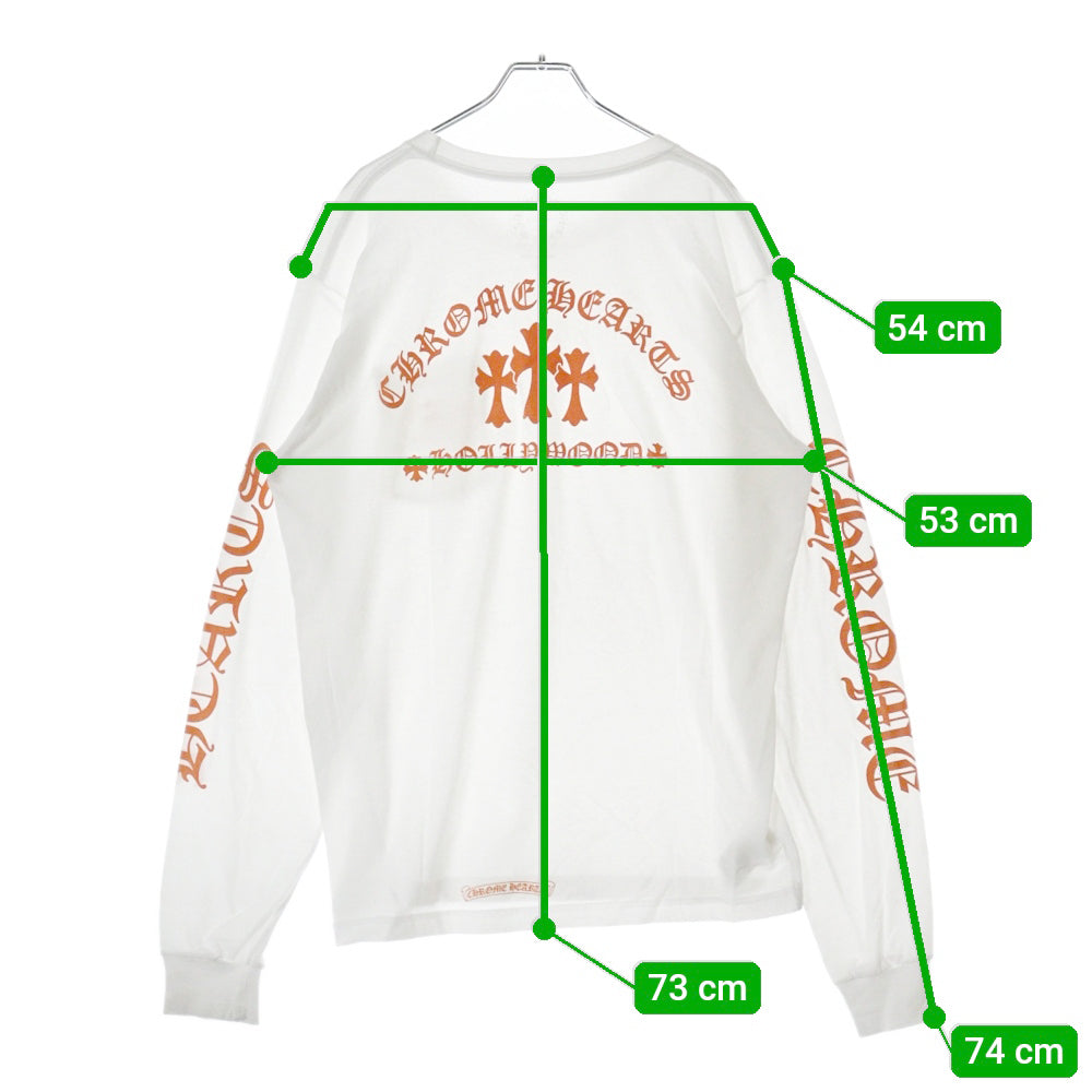 CHROME HEARTS(クロムハーツ) CH L/S TEE 1 セメタリークロスバックプリント長袖Tシャツ ホワイト/オレンジ