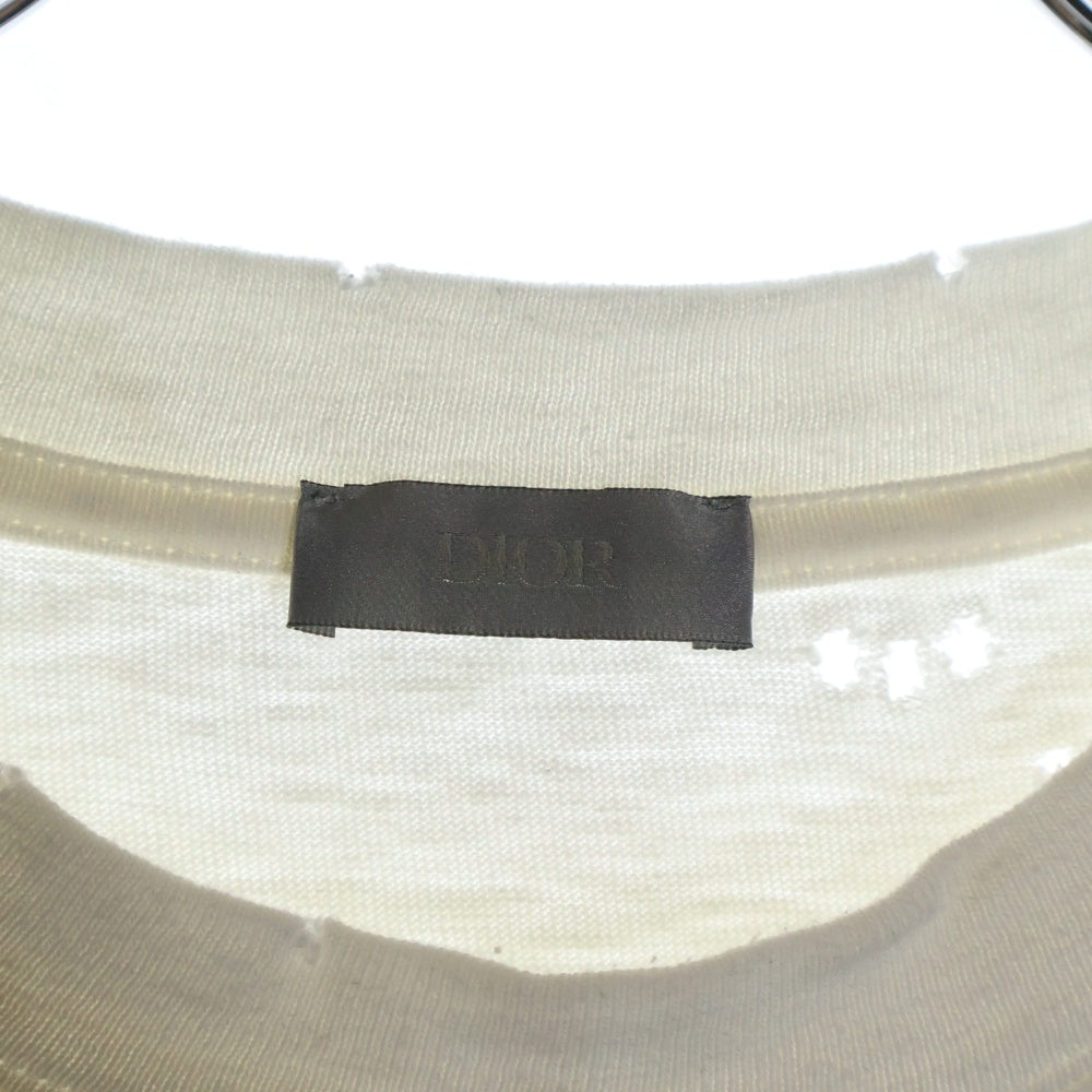 DIOR(ディオール) 23AW ダメージ加工リラックスフィットコットンジャージー半袖Tシャツ 343J636A0849 ホワイト