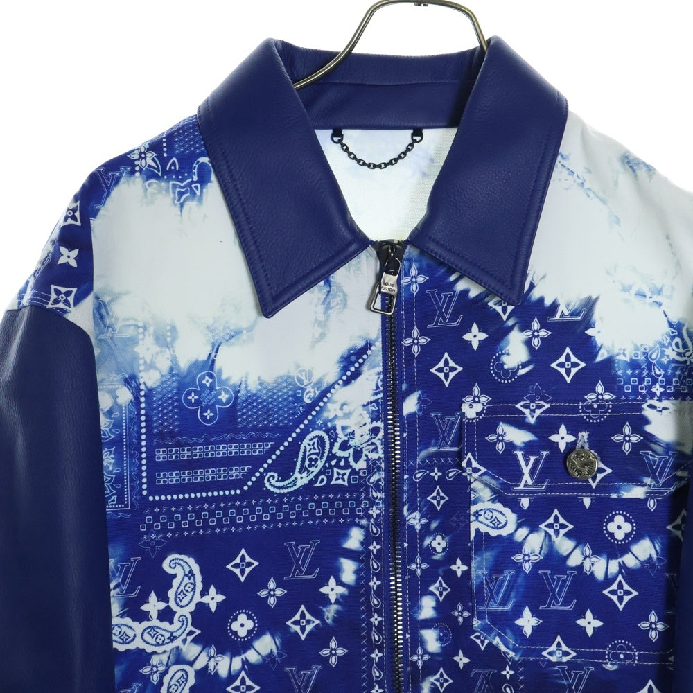 LOUIS VUITTON(ルイヴィトン) 22AW Monoglam Bandana Mix Leather Denim Blouson RM222M MJY HNL04E モノグラム バンダナ柄レザー切り替えデニムジャケット ブルー