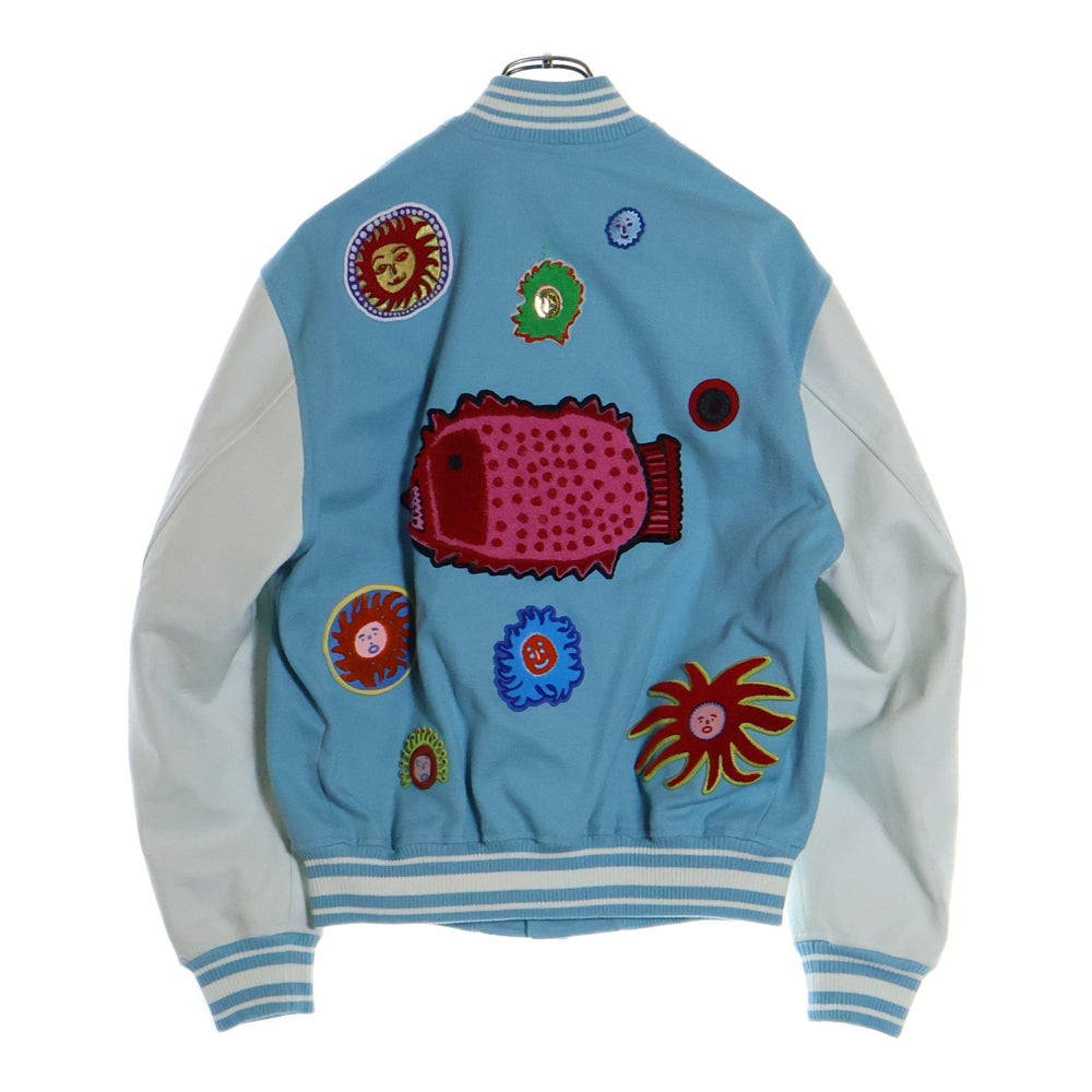 LOUIS VUITTON(ルイヴィトン) 23AW ×草間彌生 As Embroidered Faces Varsity Bloudon RM232H VN6 HOL30E パッチワーク バーシティレザー切り替えジャケット スタジャン