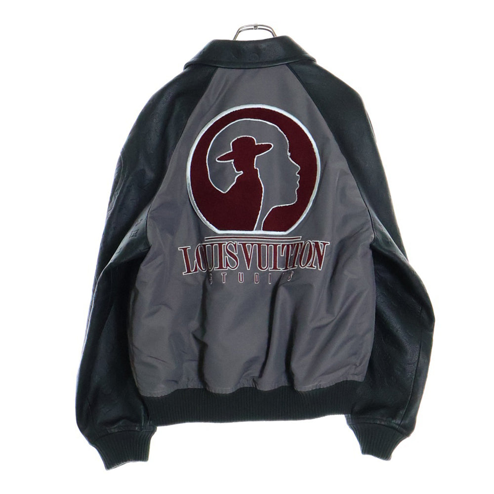 LOUIS VUITTON(ルイヴィトン) 23AW Monoglam Film Studios Mix Leather Blouson RM232 BQV HPL85E モノグラム フィルムスタジオ レザー切替バーシティジャケット ブラック/グレー
