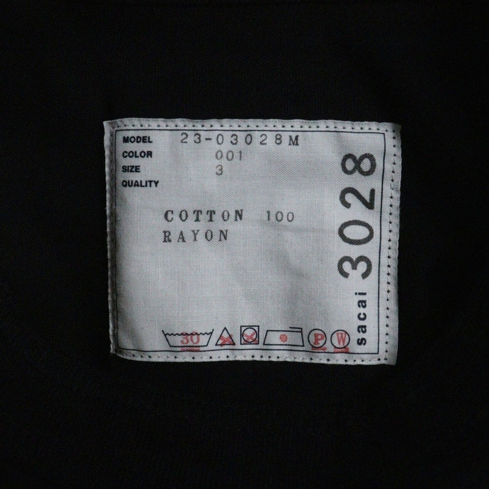 Sacai(サカイ) 23SS Cotton Jersey T-Shirt 23-03028M Sロゴ刺繍 クルーネック 長袖Tシャツ カットソー ブラック