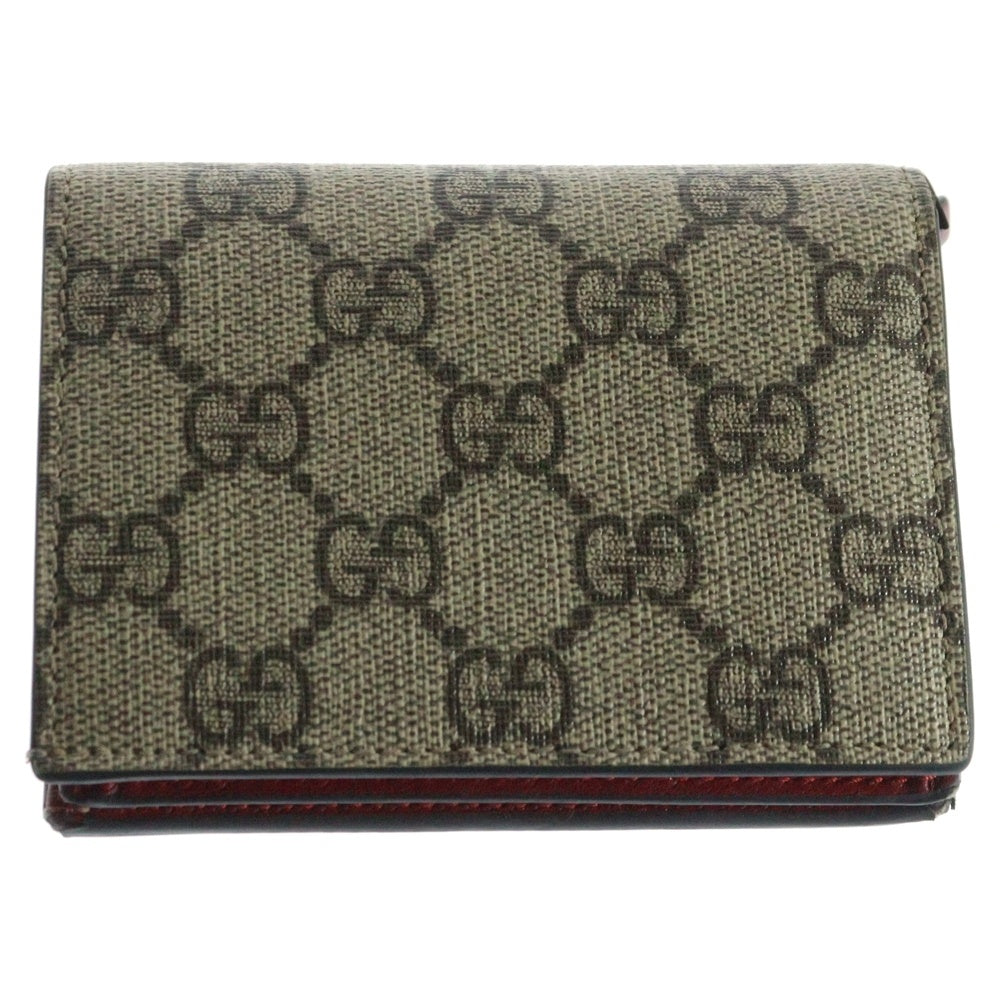 GUCCI(グッチ) GGスプリーム チェリー コンパクトウォレット 三つ折り財布 ゴールド金具 レザー ベージュ 476050