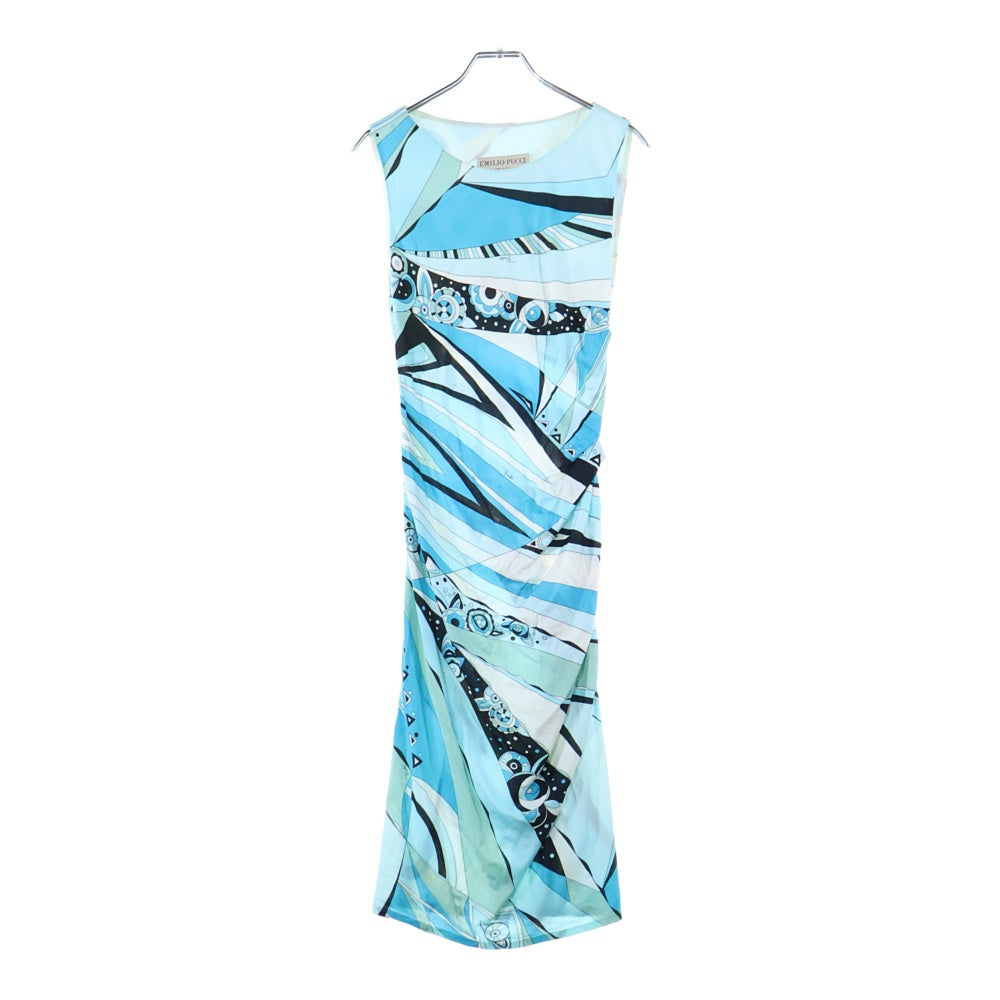 EMILIO PUCCI(エミリオプッチ) レーヨン 総柄 ノースリーブワンピース ブルー レディース 31RL69