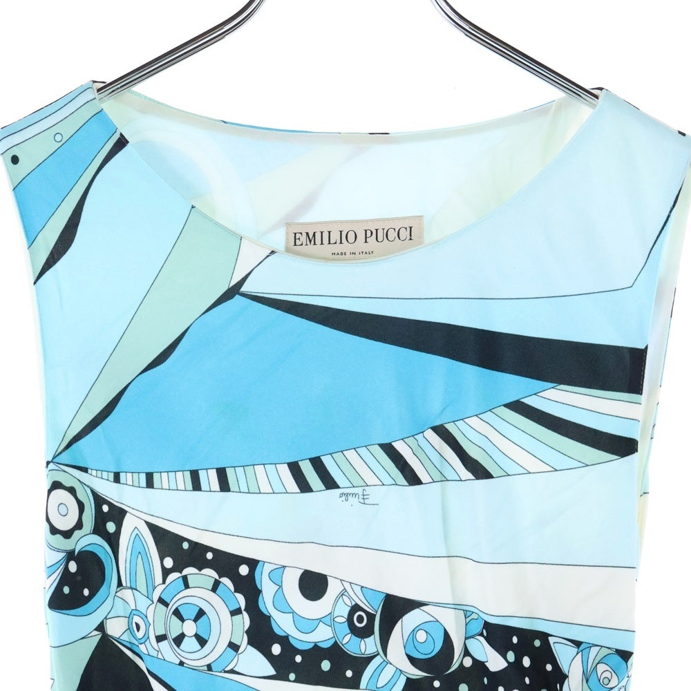 EMILIO PUCCI(エミリオプッチ) レーヨン 総柄 ノースリーブワンピース ブルー レディース 31RL69