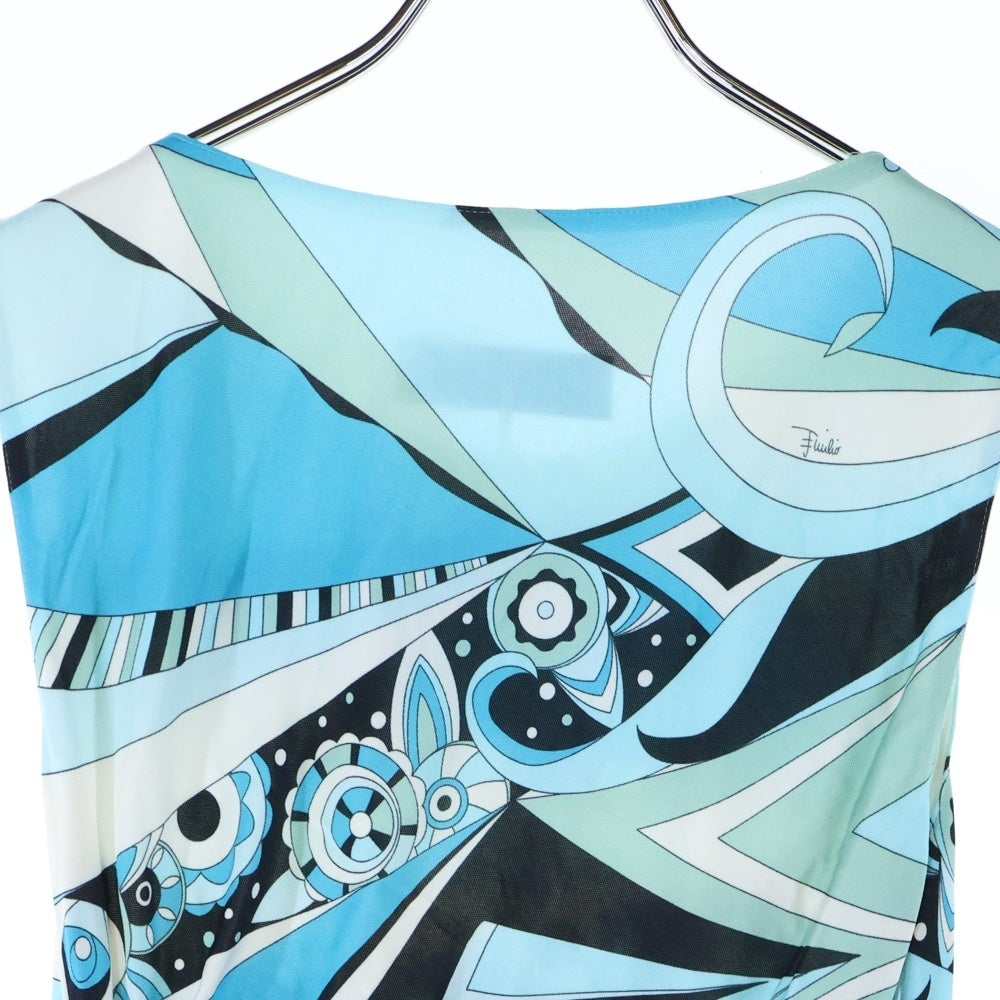 EMILIO PUCCI(エミリオプッチ) レーヨン 総柄 ノースリーブワンピース ブルー レディース 31RL69