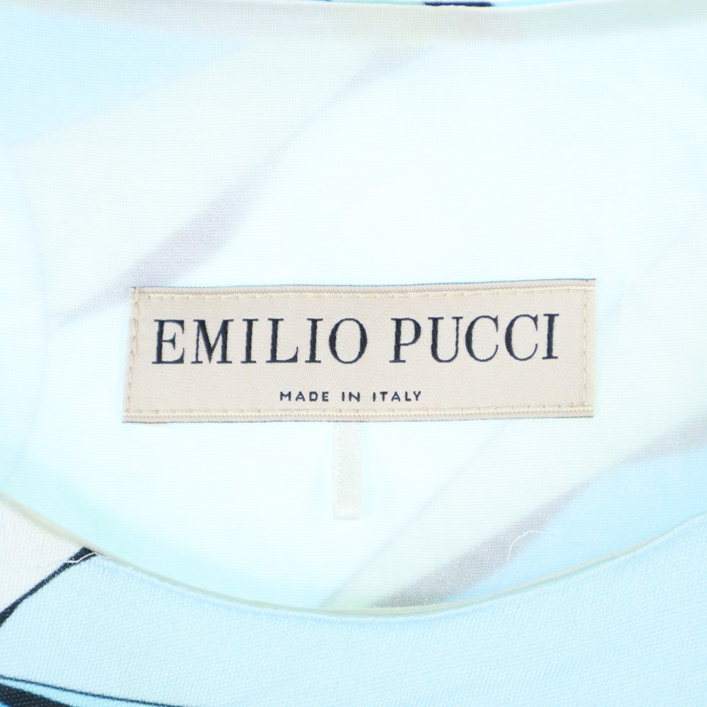 EMILIO PUCCI(エミリオプッチ) レーヨン 総柄 ノースリーブワンピース ブルー レディース 31RL69