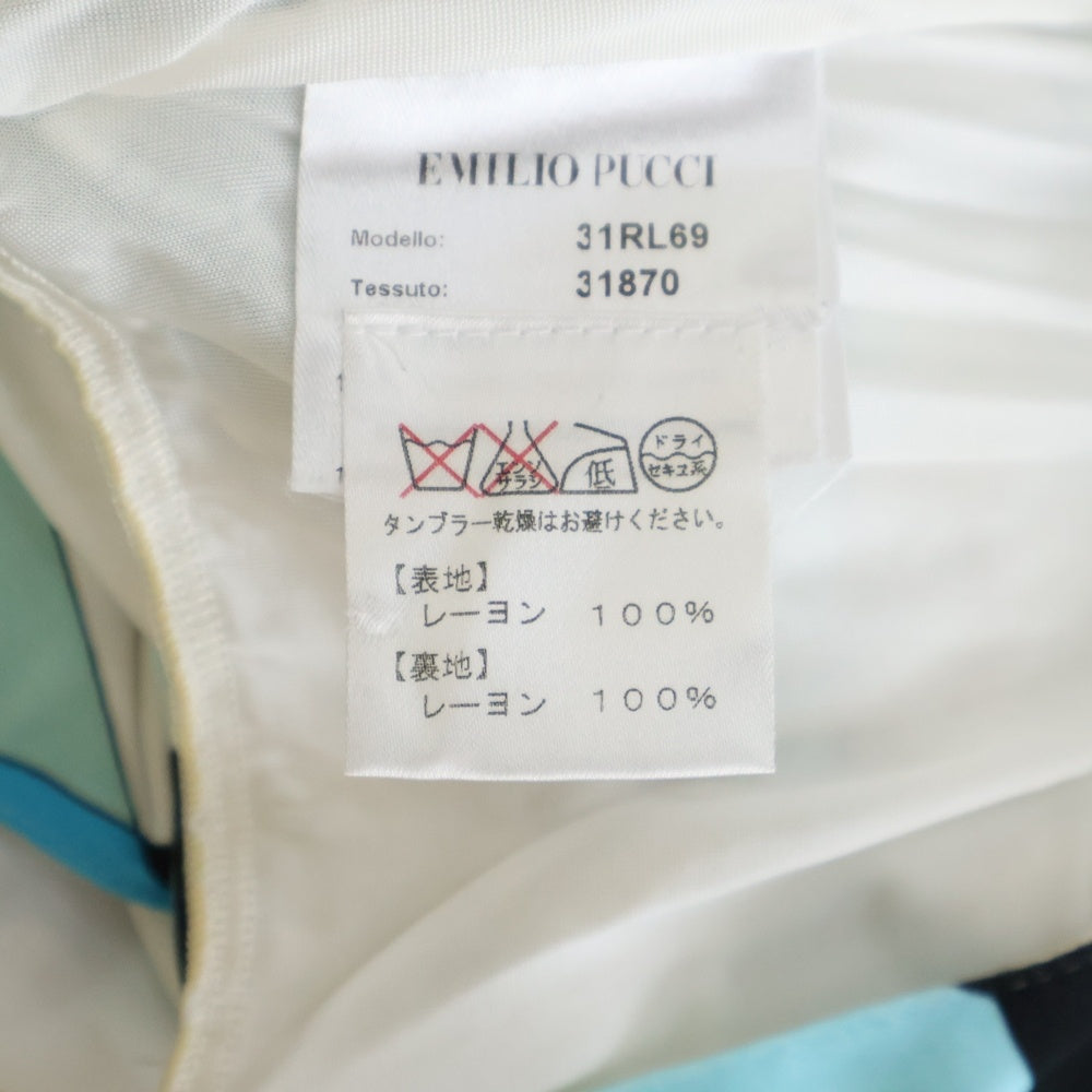 EMILIO PUCCI(エミリオプッチ) レーヨン 総柄 ノースリーブワンピース ブルー レディース 31RL69