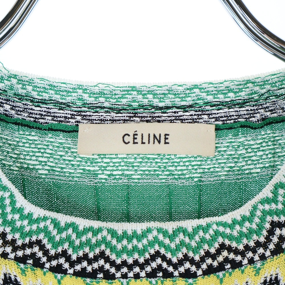 CELINE(セリーヌ) フィービー期 レーヨン 総柄 クルーネック ニット ワンピース グリーン レディース 6P85