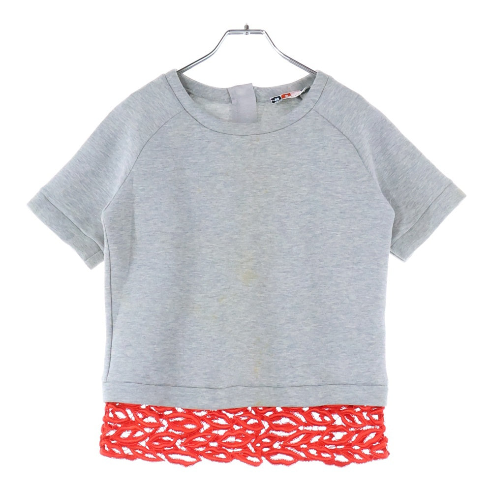 MSGM(エムエスジーエム) リップレース装飾 クルーネック半袖トレーナー グレー レディース 1741MDM50