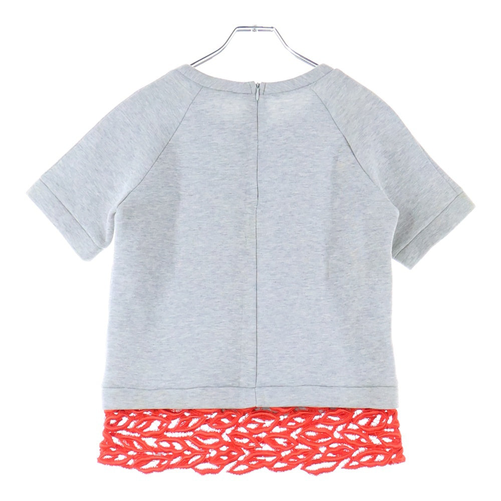 MSGM(エムエスジーエム) リップレース装飾 クルーネック半袖トレーナー グレー レディース 1741MDM50
