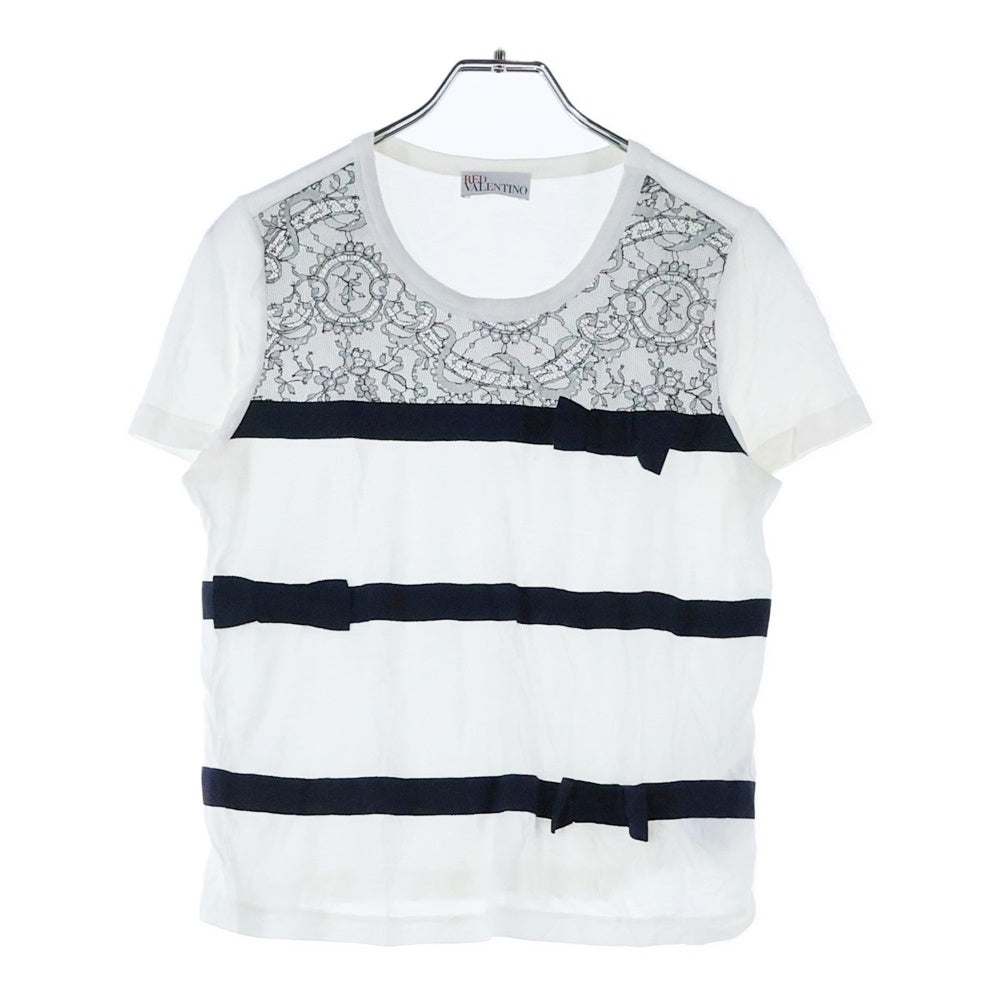 RED VALENTINO(レッド ヴァレンティノ) レース装飾 クルーネック 半袖Tシャツ レディース ホワイト ERAN0606