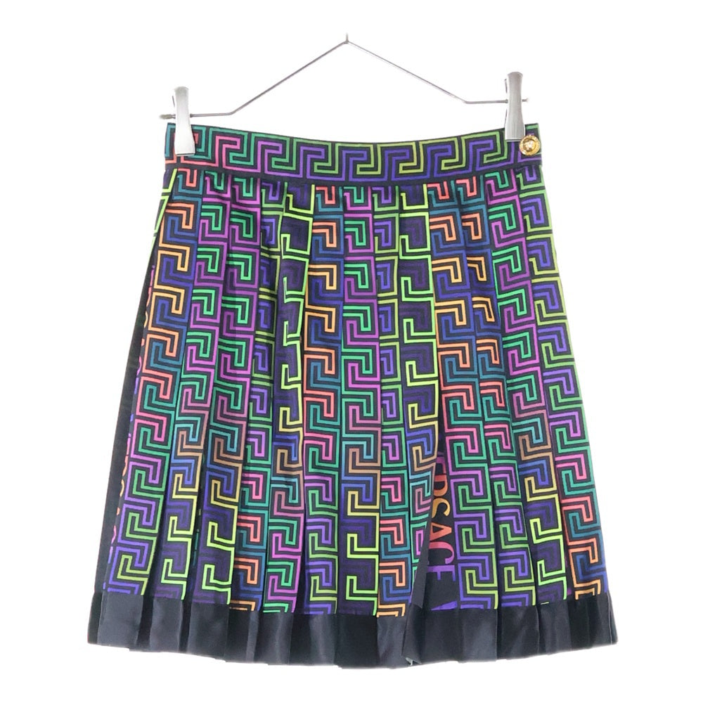 VERSACE(ヴェルサーチ) ロゴ総柄 ポリエステル プリーツスカート マルチ レディース 1001499