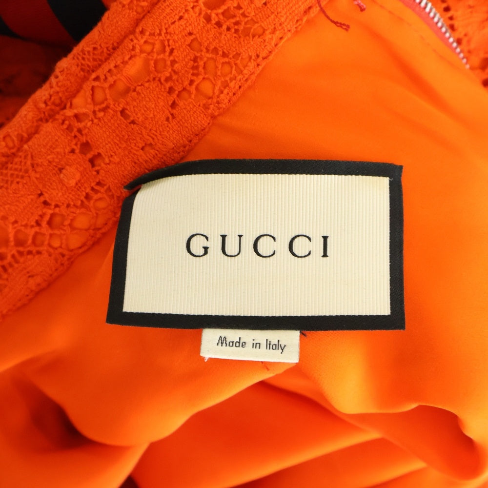 GUCCI(グッチ) シェリーリボン クリスタルボタン レース刺繍 ワンピース オレンジ レディース 475846 ZHT25