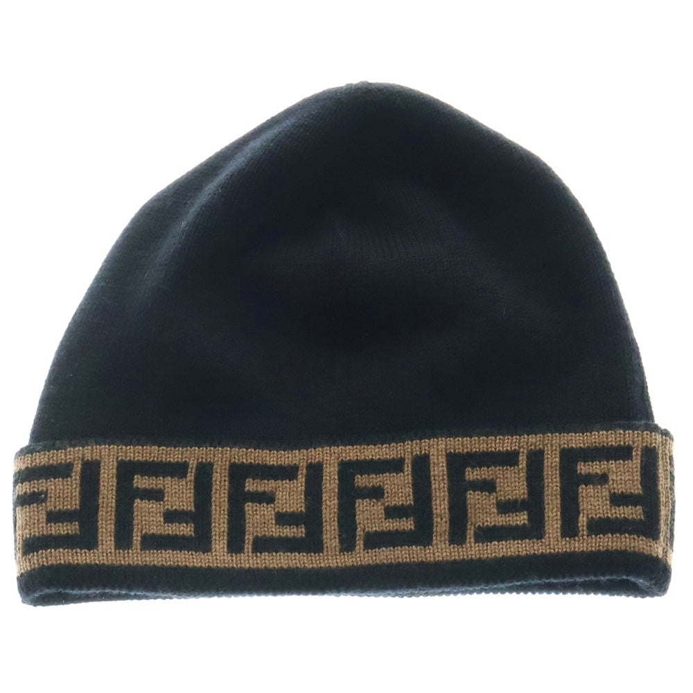 FENDI(フェンディ) ズッカ柄 ウール ニットキャップ ビーニー 帽子 ブラック FXQ056 A88C