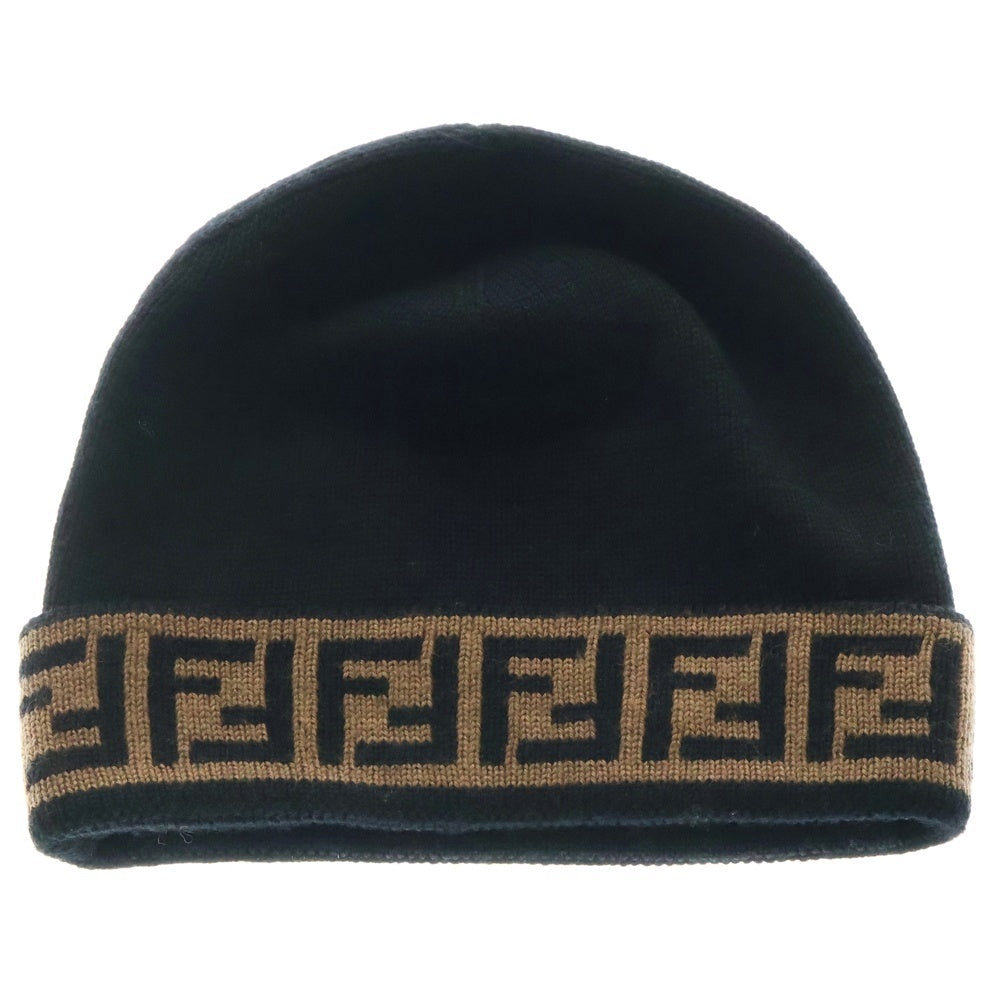 FENDI(フェンディ) ズッカ柄 ウール ニットキャップ ビーニー 帽子 ブラック FXQ056 A88C