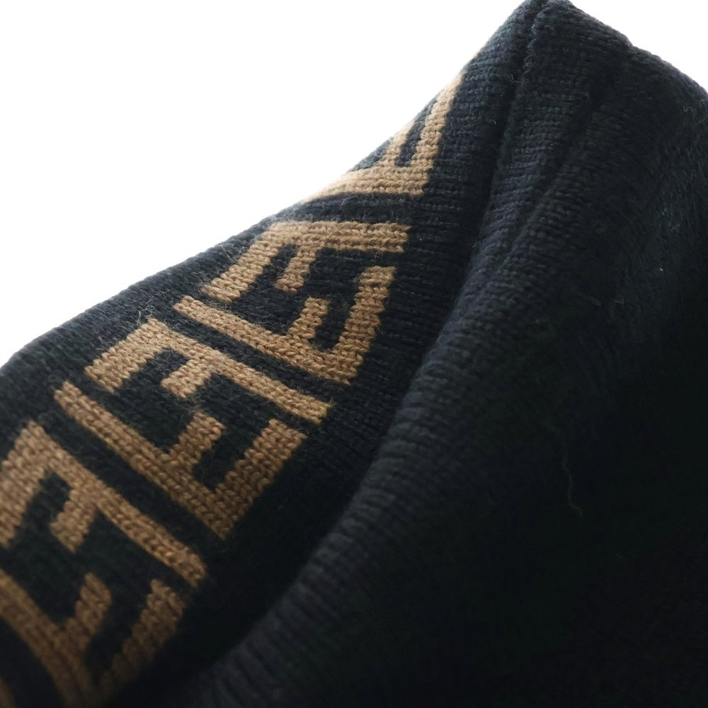 FENDI(フェンディ) ズッカ柄 ウール ニットキャップ ビーニー 帽子 ブラック FXQ056 A88C