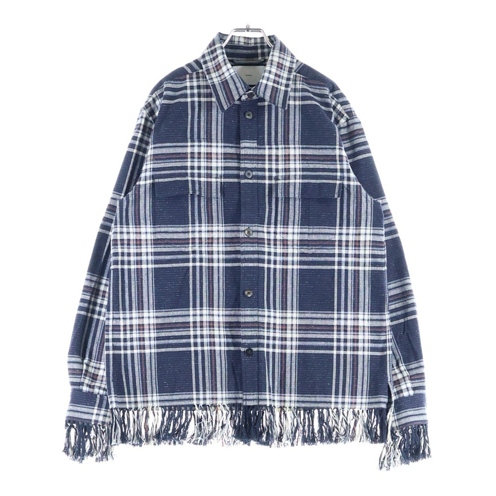 SUGARHILL(シュガーヒル) JAZZ NEP OMBRE PLAID FRINGE BLOUSE 2411300505 フリンジ チェック 長袖シャツ ネイビー