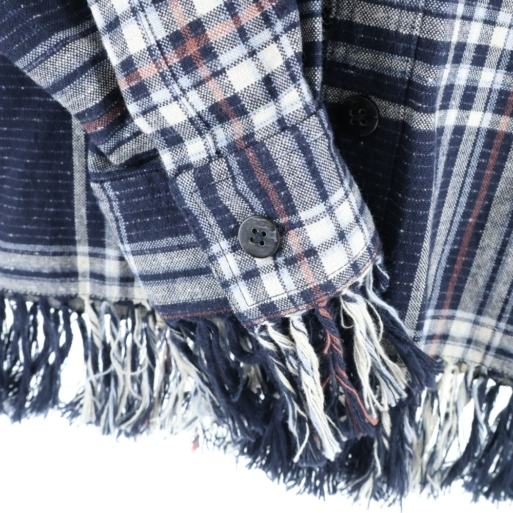 SUGARHILL(シュガーヒル) JAZZ NEP OMBRE PLAID FRINGE BLOUSE 2411300505 フリンジ チェック 長袖シャツ ネイビー