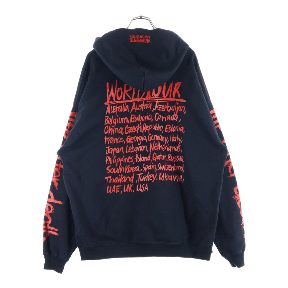 VETEMENTS(ヴェトモン) 21AW WORLD TOUR HOODIE ワールドツアー ロゴプリント プルオーバーパーカー フーディー ブラック UA52TR910R