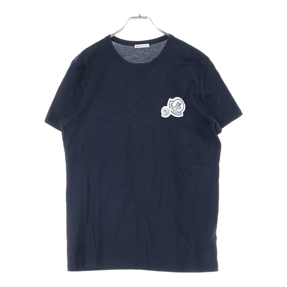 MONCLER(モンクレール) 19AW MAGLIA T-SHIRT フロントロゴ刺繍パッチ クルーネック 半袖Tシャツ カットソー ブラック E20918032500 8390Y