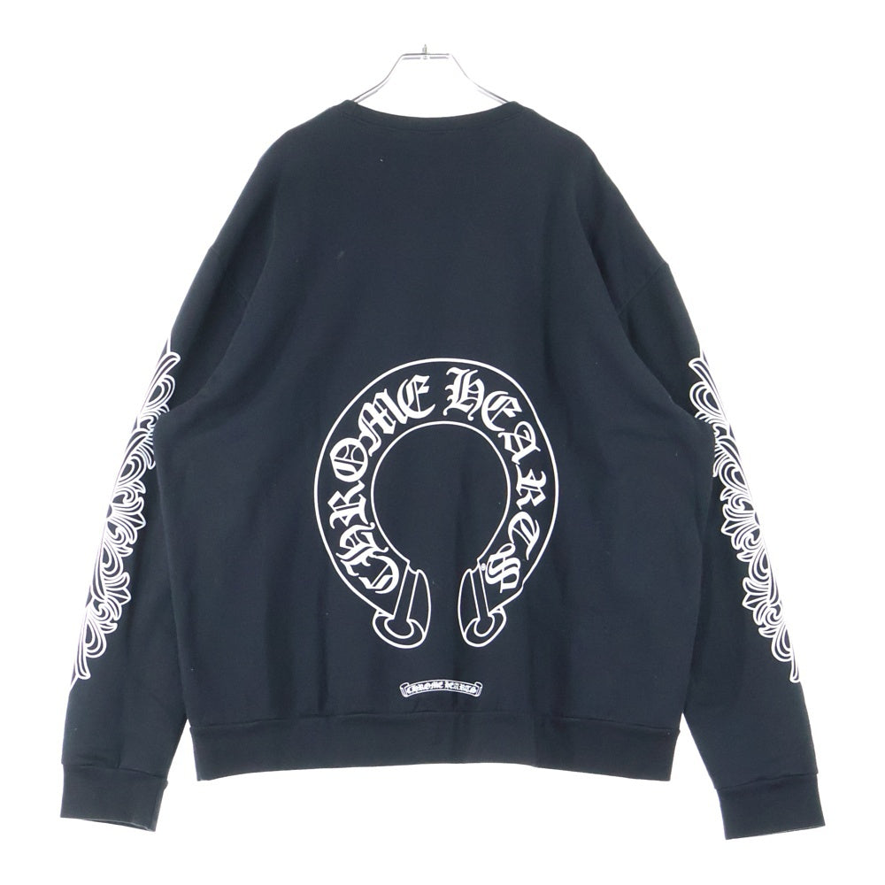 CHROME HEARTS(クロムハーツ) Horseshoe L/S Sweatshirt ホースシュープリント 袖フローラル スウェットトレーナー ブラック