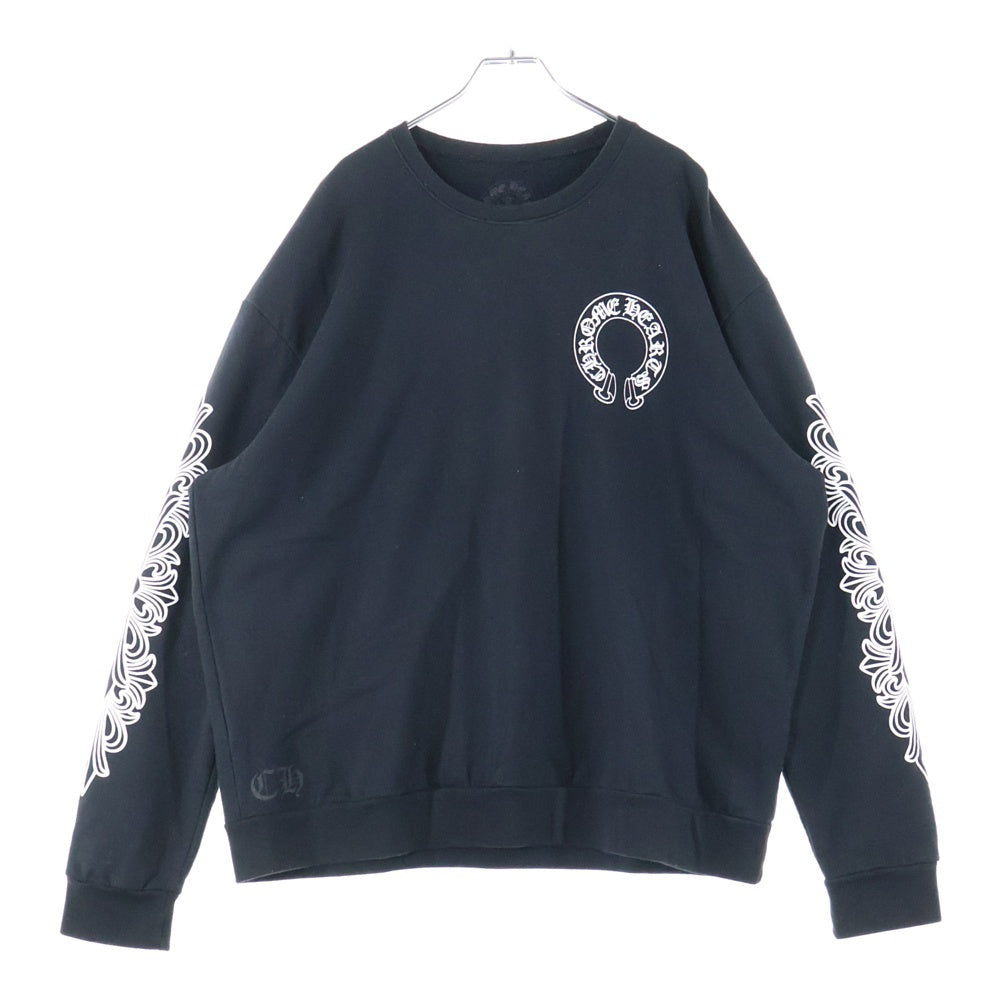 CHROME HEARTS(クロムハーツ) Horseshoe L/S Sweatshirt ホースシュープリント 袖フローラル スウェットトレーナー ブラック