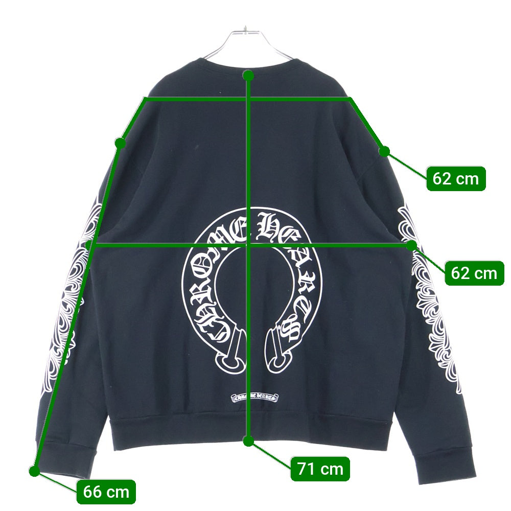 CHROME HEARTS(クロムハーツ) Horseshoe L/S Sweatshirt ホースシュープリント 袖フローラル スウェットトレーナー ブラック