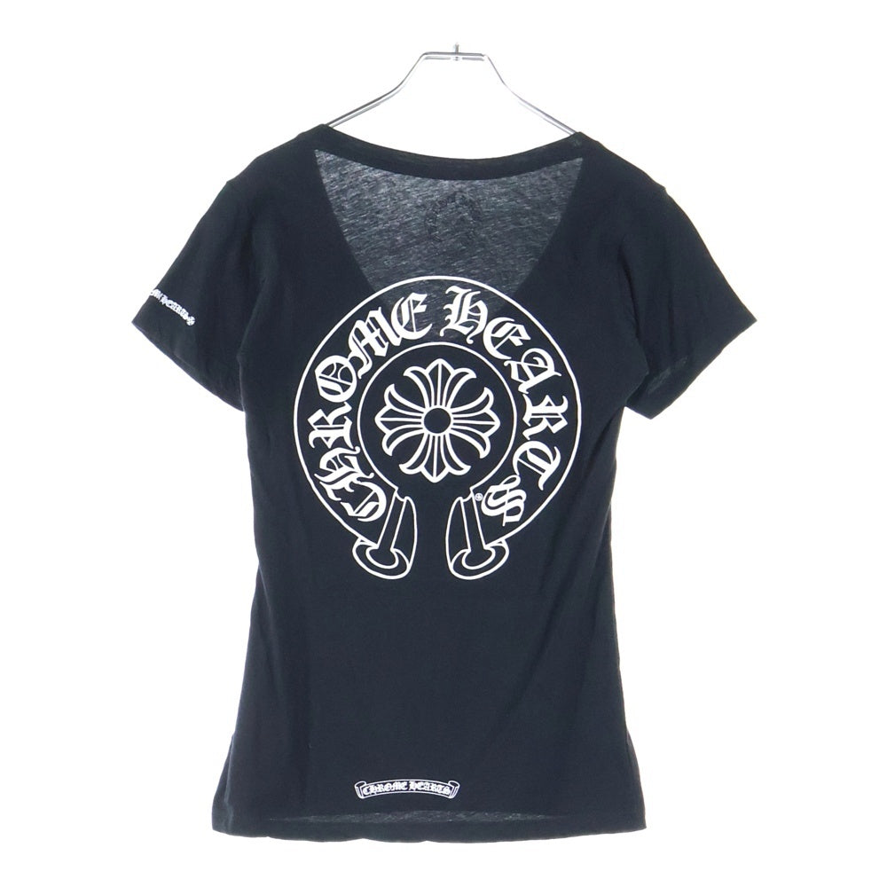 CHROME HEARTS(クロムハーツ) ホースシュー プリント Vネック 半袖Tシャツ カットソー ブラック レディース