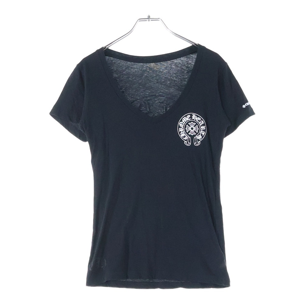 CHROME HEARTS(クロムハーツ) ホースシュー プリント Vネック 半袖Tシャツ カットソー ブラック レディース