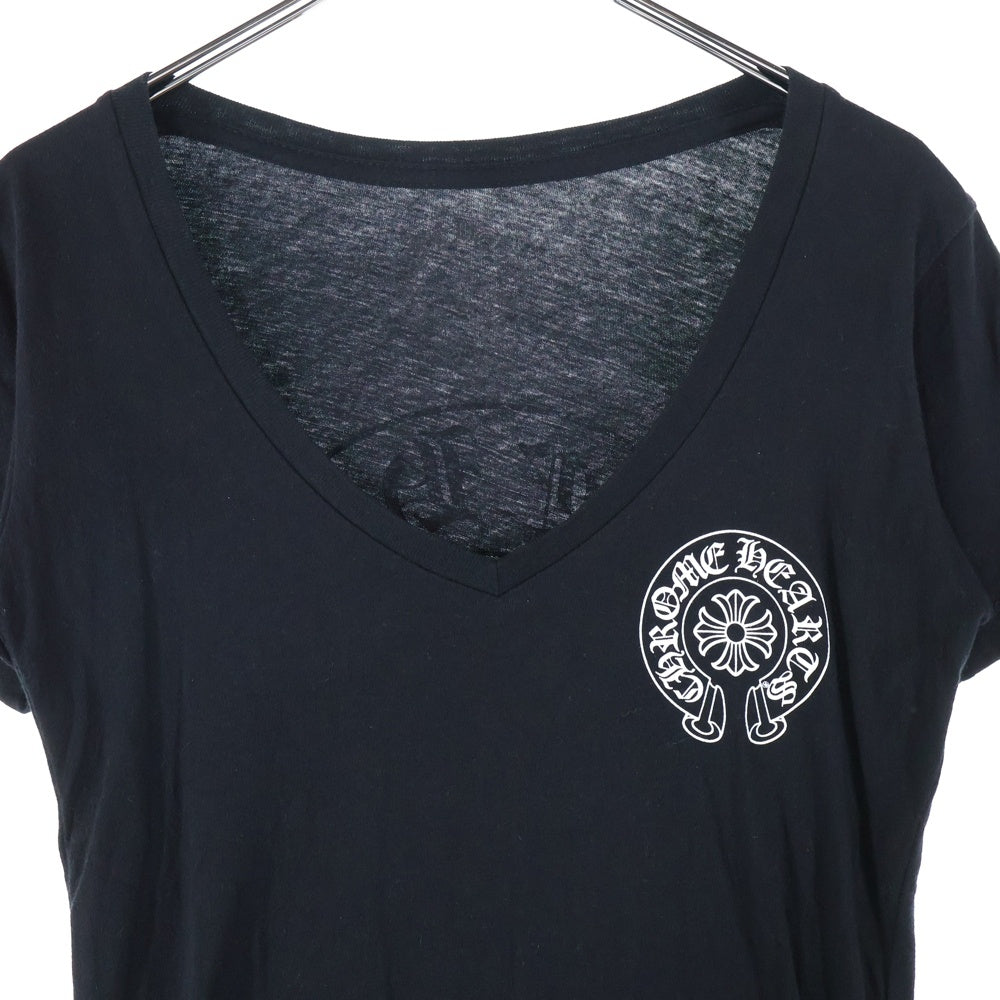 CHROME HEARTS(クロムハーツ) ホースシュー プリント Vネック 半袖Tシャツ カットソー ブラック レディース