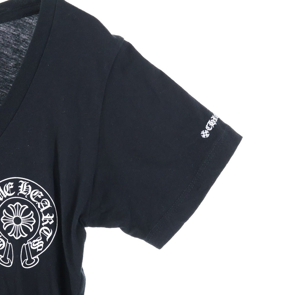 CHROME HEARTS(クロムハーツ) ホースシュー プリント Vネック 半袖Tシャツ カットソー ブラック レディース