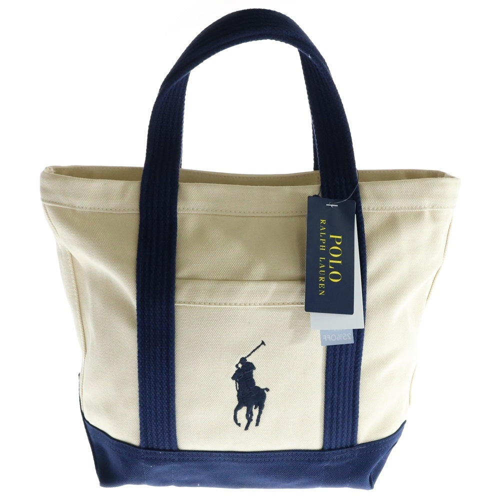 POLO RALPH LAUREN(ポロラルフローレン) 刺繍 キャンバス トートバッグ ホワイト/ネイビー