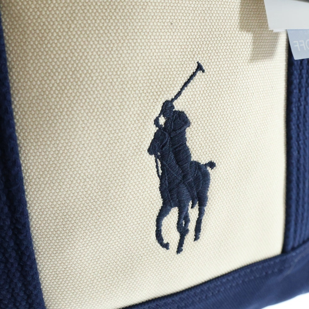POLO RALPH LAUREN(ポロラルフローレン) 刺繍 キャンバス トートバッグ ホワイト/ネイビー