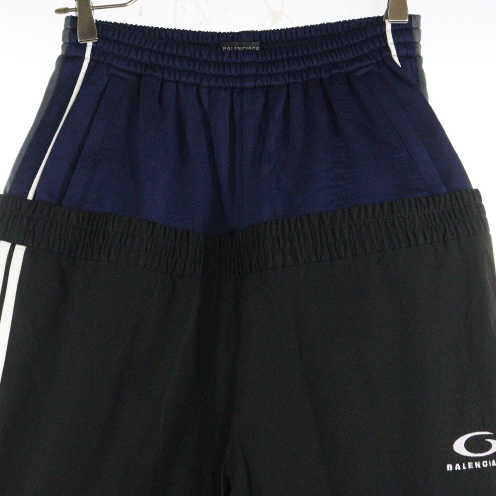 BALENCIAGA(バレンシアガ) 24AW ループスポーツロゴ カットアップ レイヤード トラックパンツ ブラック/ネイビー 808909 TR031